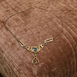 Vintage Gold Necklace with Blue Accent